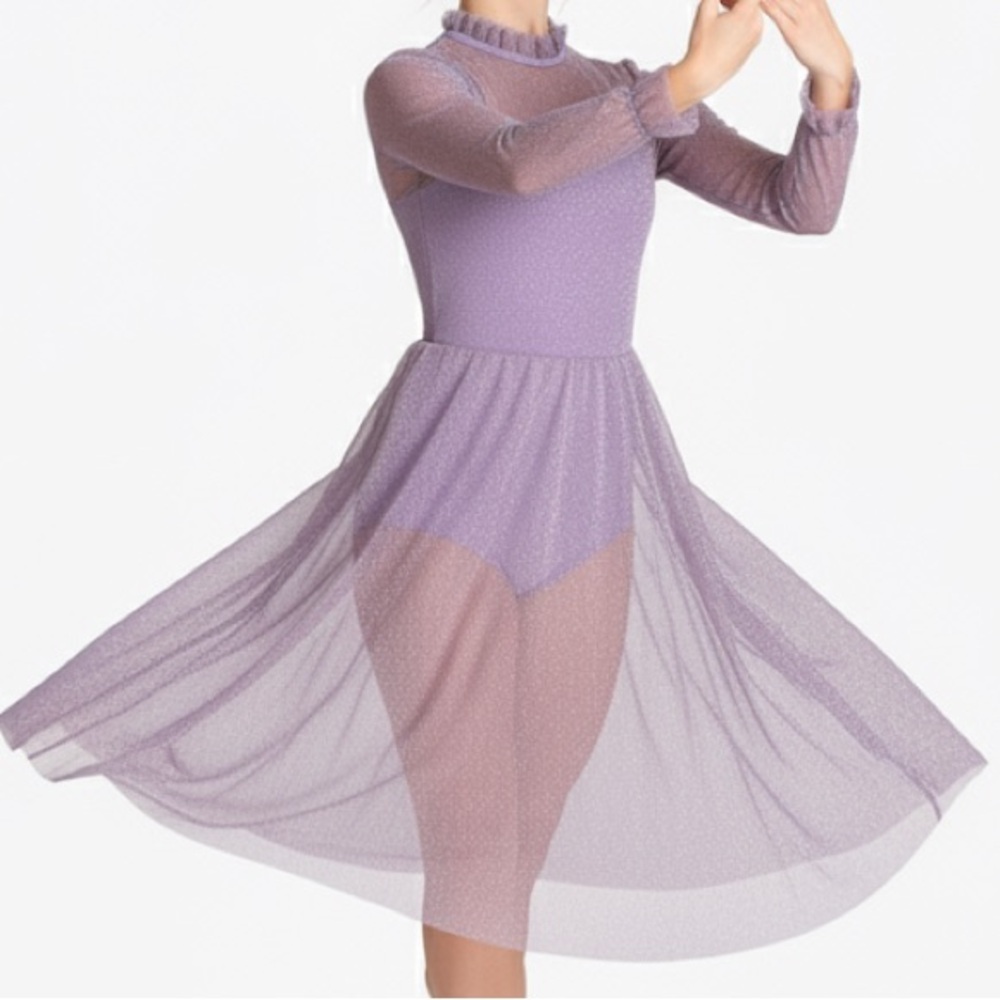 AXS Double platinum 2 piece Lilac Shimmer Mesh Lyrical Dance Costume Long Sleeve
